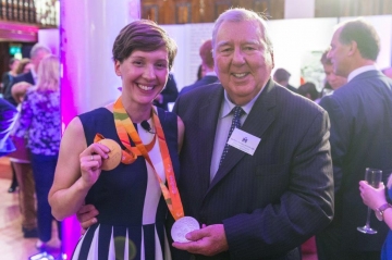 Peter Harrison congratulates Crystal Lane-Wright (then Crystal Lane) at the 2016 Paralympic Games